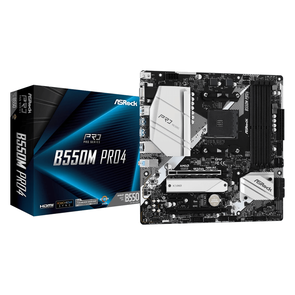 ASRock B550M Pro4 AMD 500 Series mATX Motherboard - Vektra Computers LLC ASRock B550M Pro4 AMD 500 Series mATX Motherboard - Vektra Computers LLC